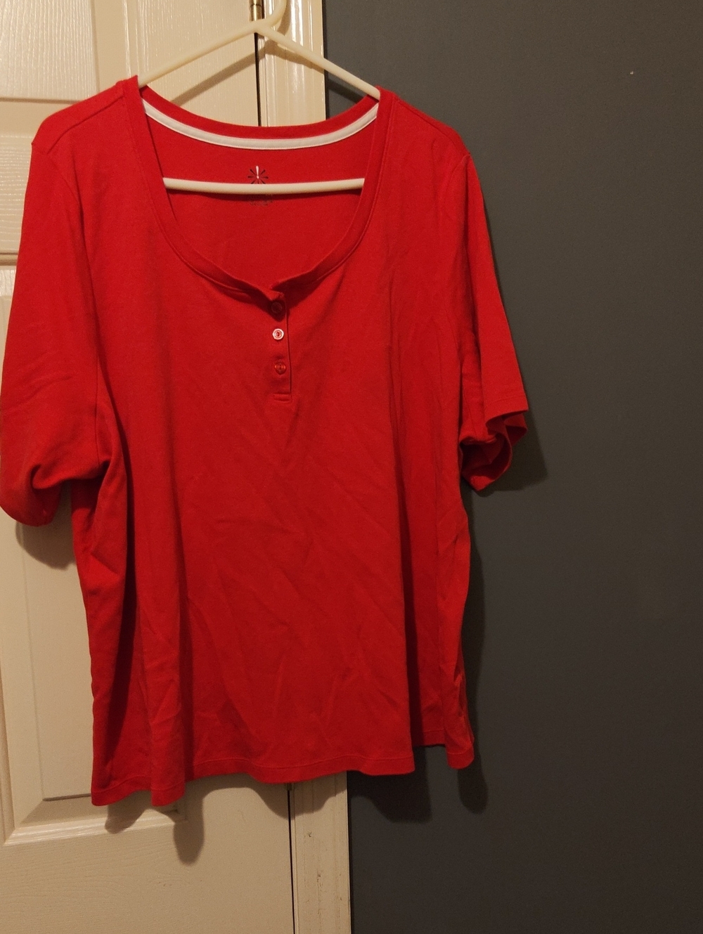 Red Women's Henley Tee - Classic Short Sleeve